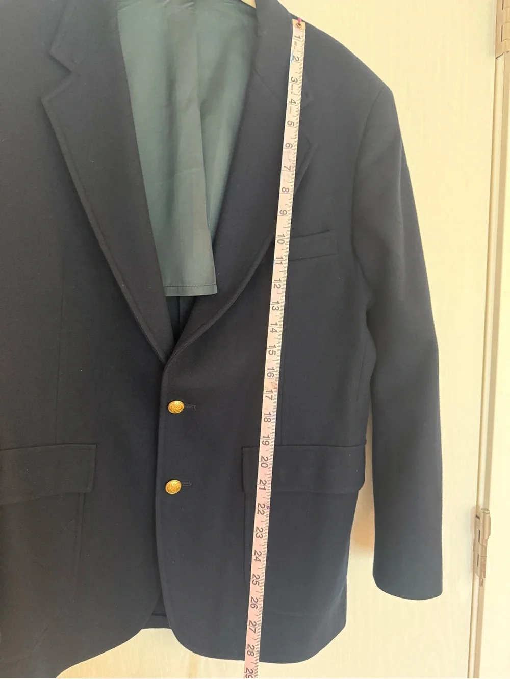 Vintage Kenneth Roberts Navy Wool Blazer Gold Crest Buttons Made USA Preppy L